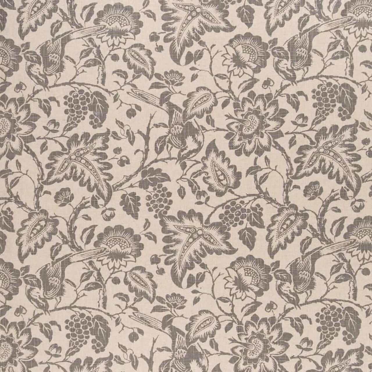 Grey Floral Linen Look Print Upholstery Fabric by The Yard - SKU: Yates Greige